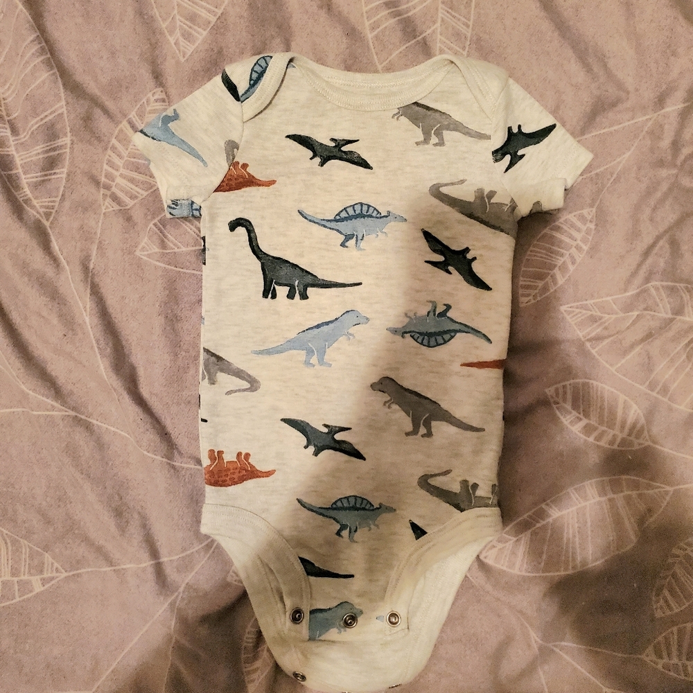 (6/$18) 3-6m Carter's Dinosaur Print Bodysuit - Cream and Blue